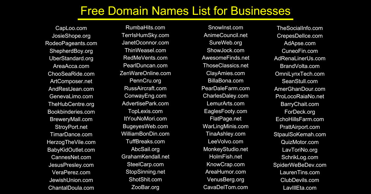 Domain Names List for Businesses