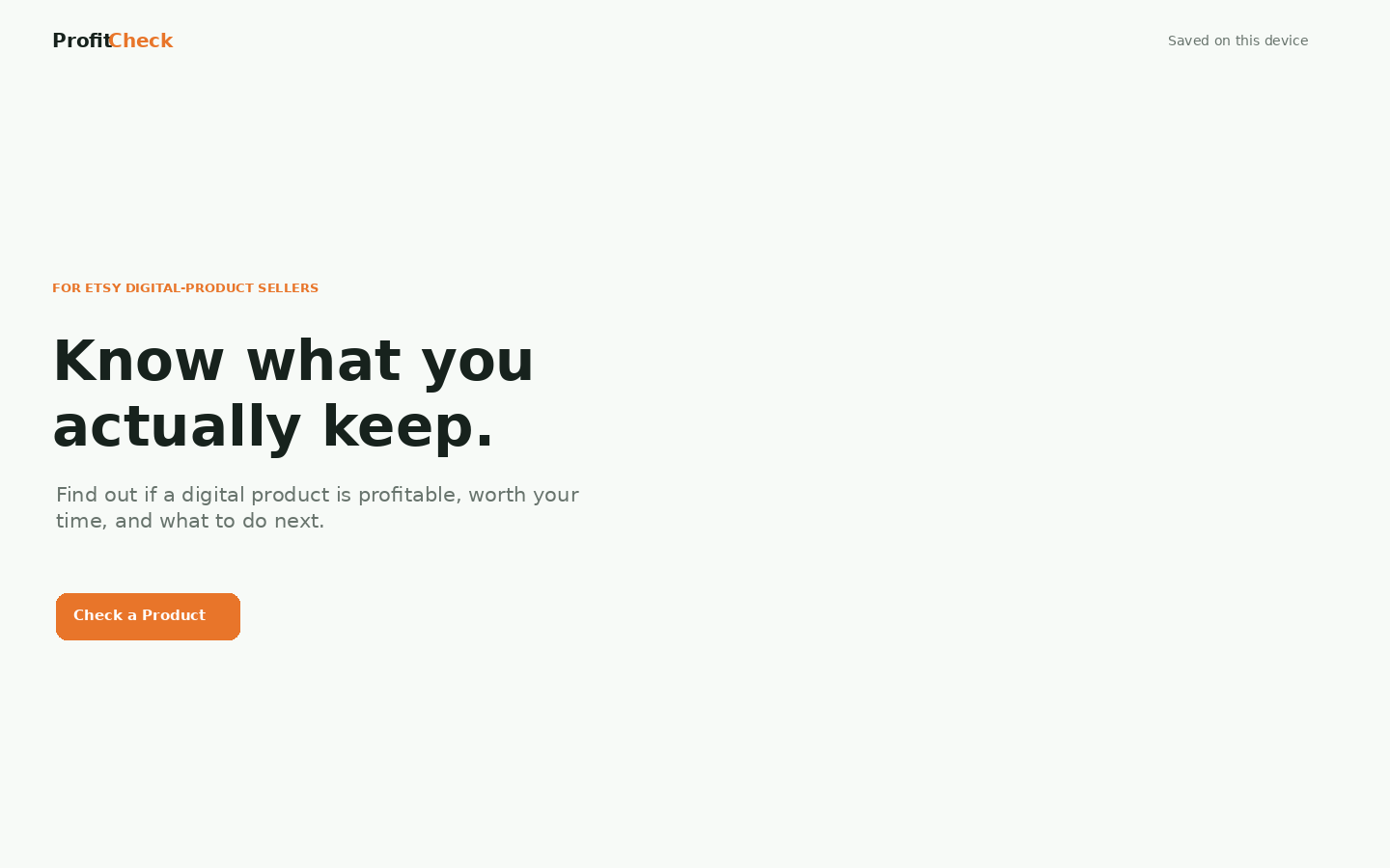 ProfitCheck dashboard for Etsy digital-product sellers
